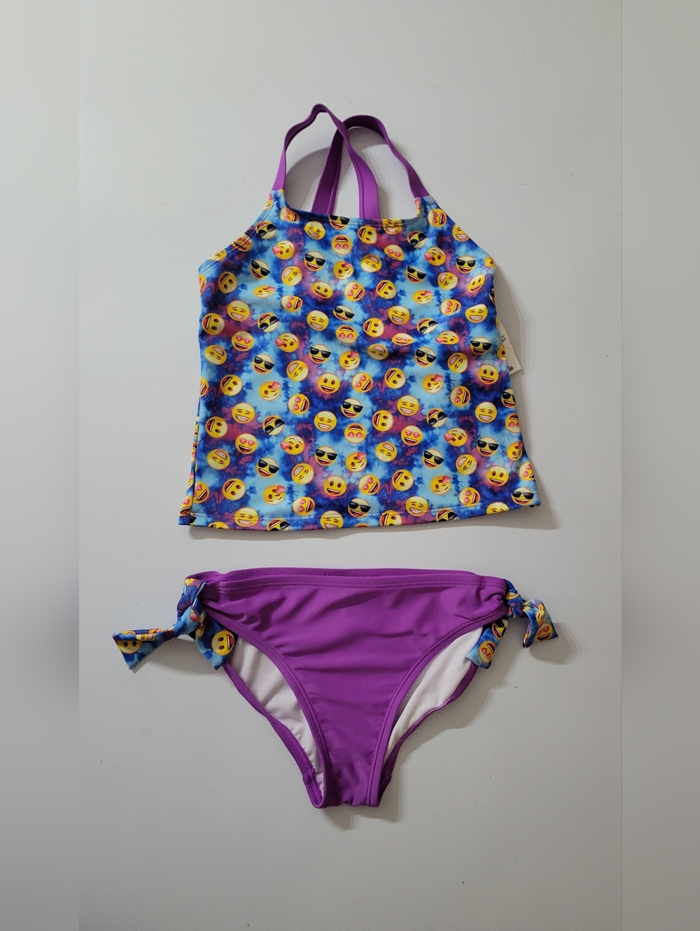 Purple Emoji Print Girls' Tankini Bikini Set Size 8